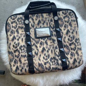 Betsy Johnson Leopard Animal Print Laptop Case Handles Studded Interior Pockets
